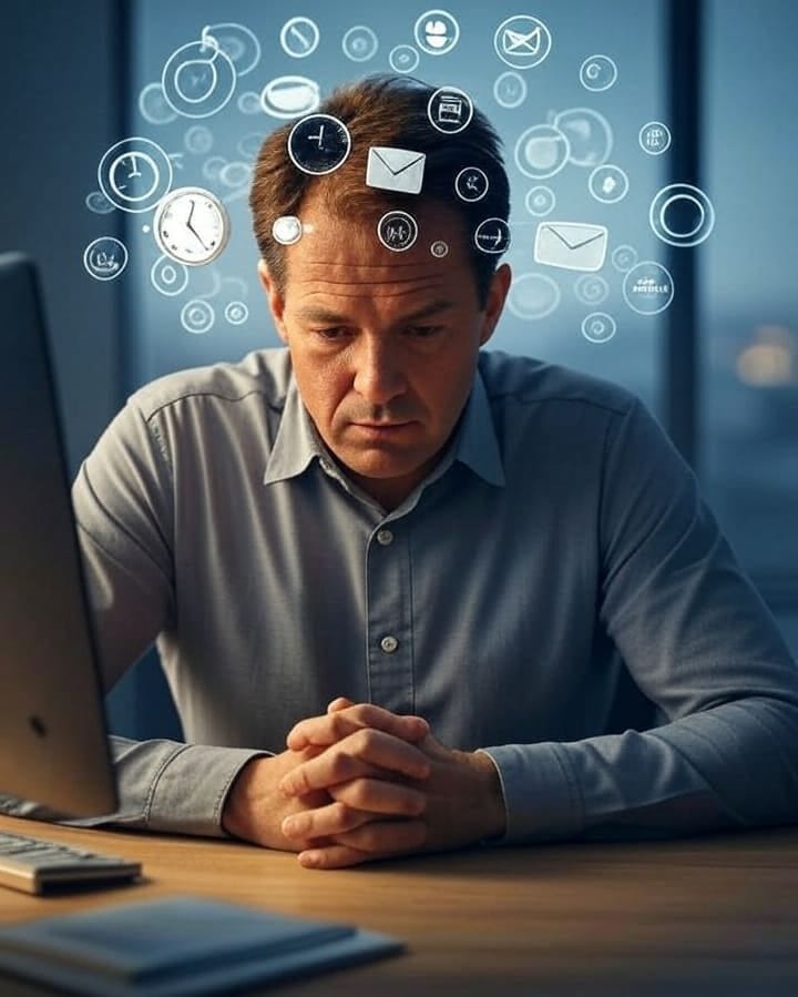 A high-angle shot of a classic hourglass. The sand is pouring out quickly, but an abstract, glowing blue digital barrier or AI light beam is freezing 80% of the sand flow, allowing only a small, focused stream to pass.